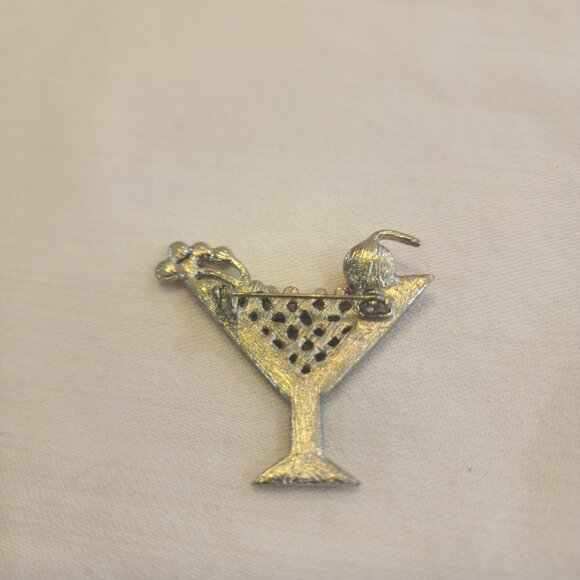 Vintage Pink Cocktail Martini Glass Brooch - Picture 2 of 3
